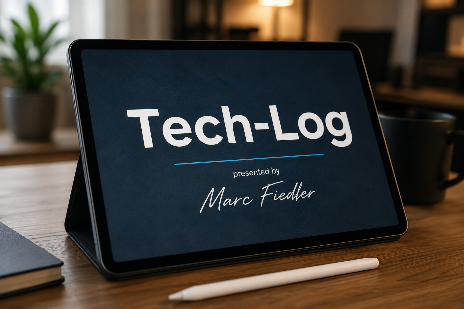 Tech-Log Beitragsbild ein Tablet mit Tech-Log auf dem Bildschirm als Text.